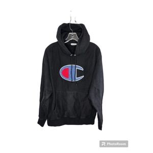Champion Reverse Weave CHENILLE BIG C LOGO Hoodie Large Heavyweight Sweatshirt